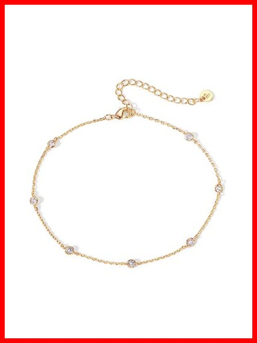 14K Yellow Gold Plated Cubic Zirconia Station Anklet Dainty Chain Ankle Bracelet